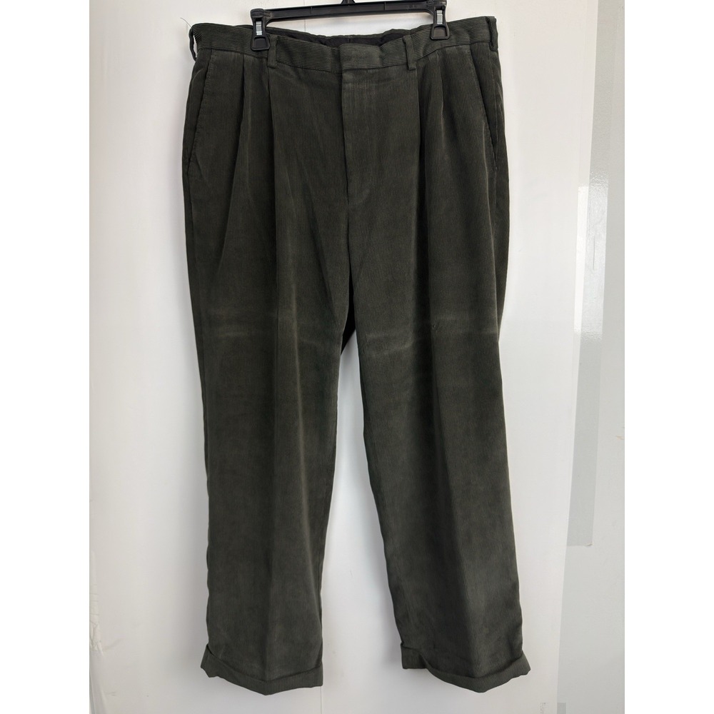 GEORGE Men's Corduroy Dress Pants‎ Size 38X30 Pleated, Cuffed Olive Green